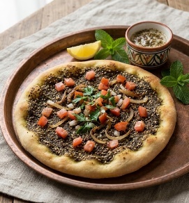 Esfiha aberta recheada com zaatar